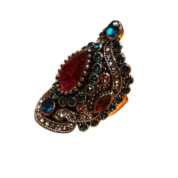 Fashion jewelry Gold tone multi color pink center stone Statement Ring size7 - Picture 3 of 7